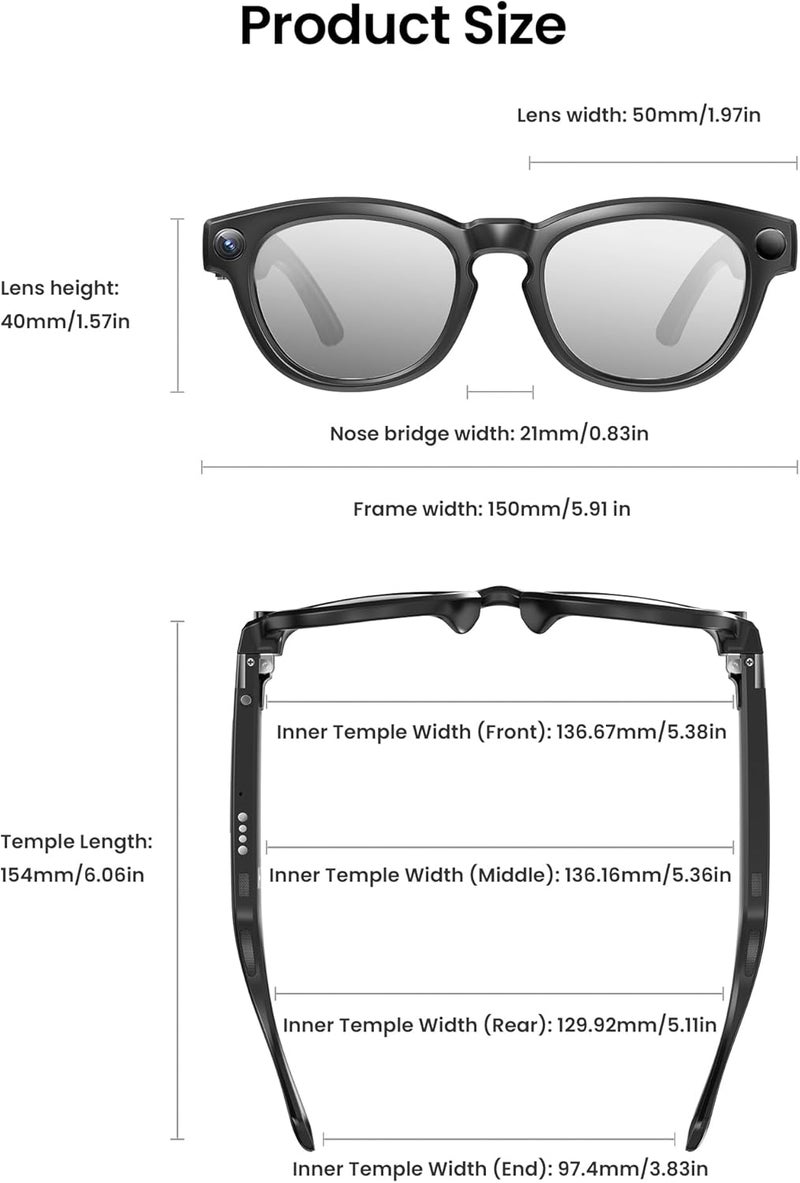 DPVR G1 Smart Glasses with Camera and Bluetooth – 8MP 32Gb Camera Glasses with AI Features, Real-Time Translation & Video Recording Glasses with Voice Control - Image 2